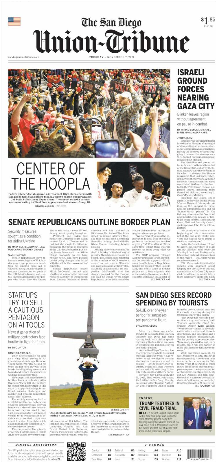 Portada de The San Diego Union-Tribune (USA)