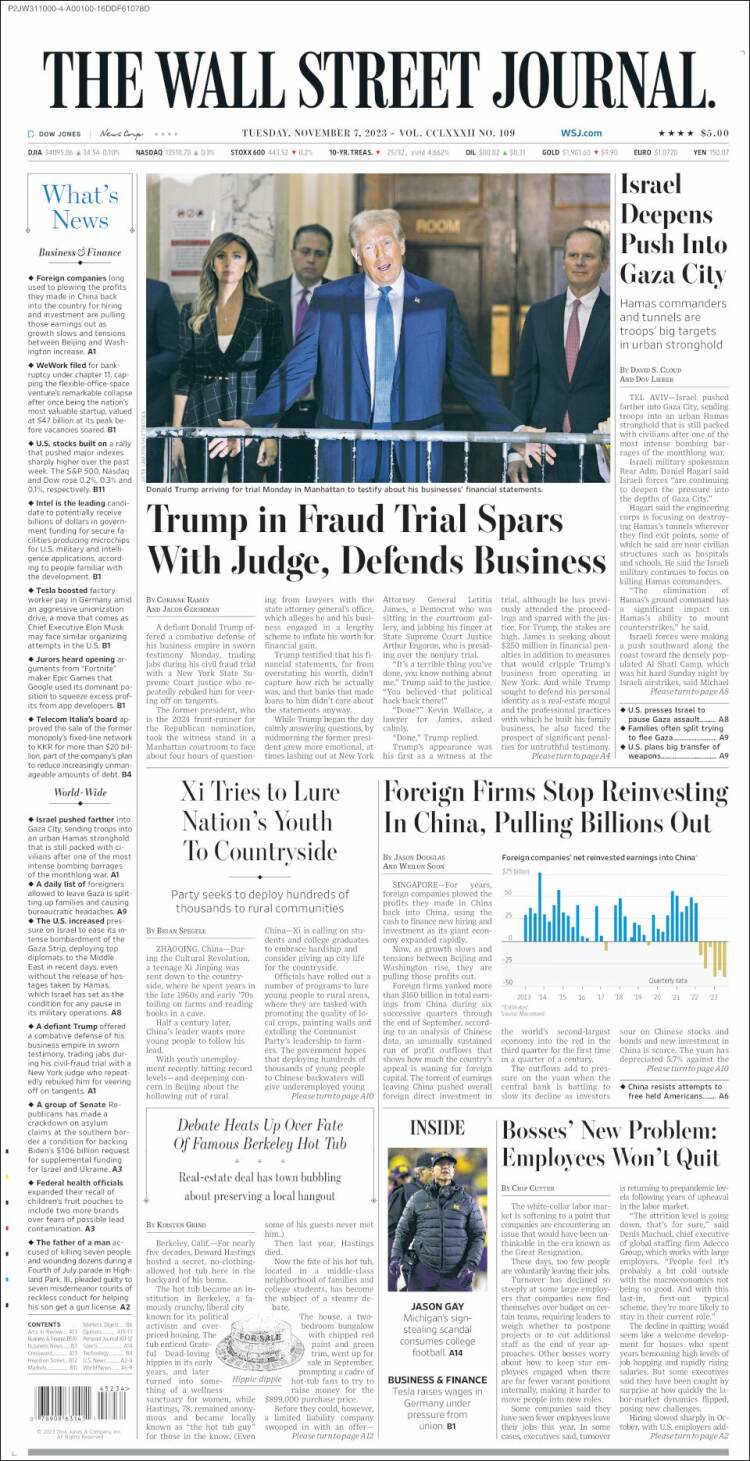 Portada de Wall Street Journal (USA)