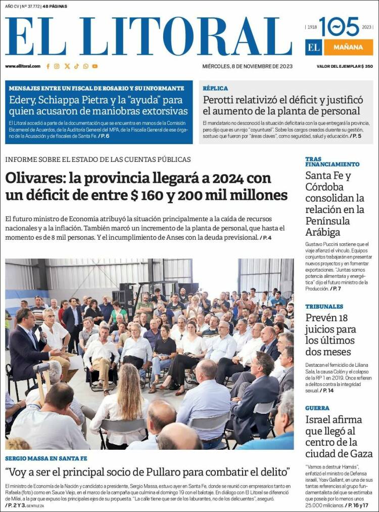 Portada de Diario El Litoral (Argentina)