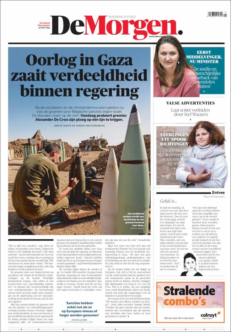 Portada de De Morgen (B&eacute;lgica)