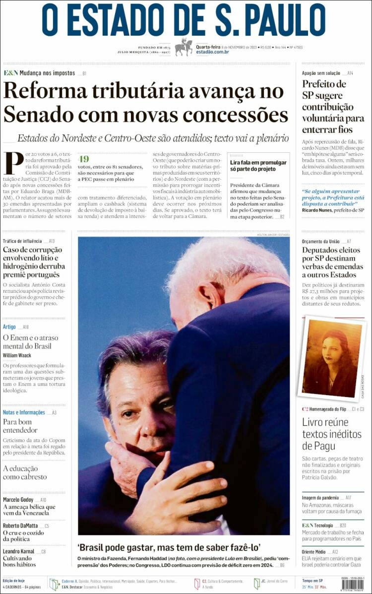 Portada de O Estado de São Paulo (Brasil)