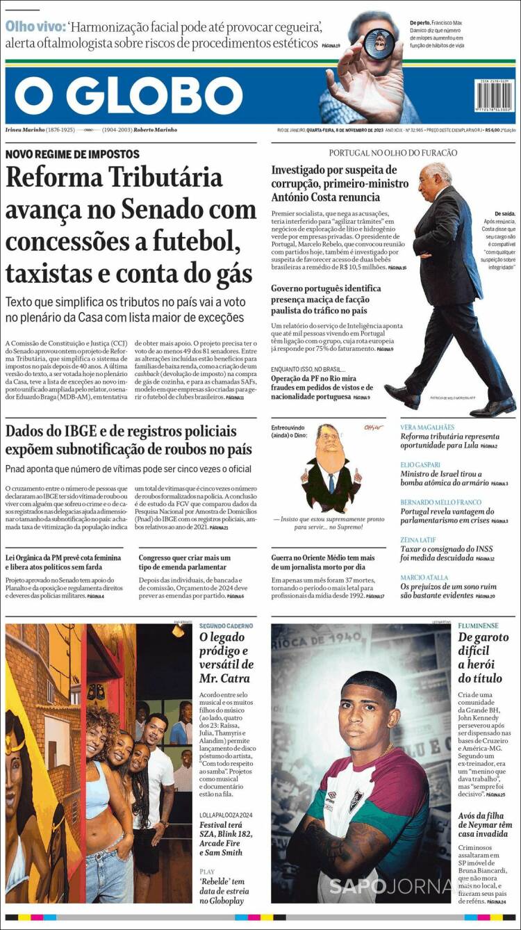 Portada de O Globo (Brasil)
