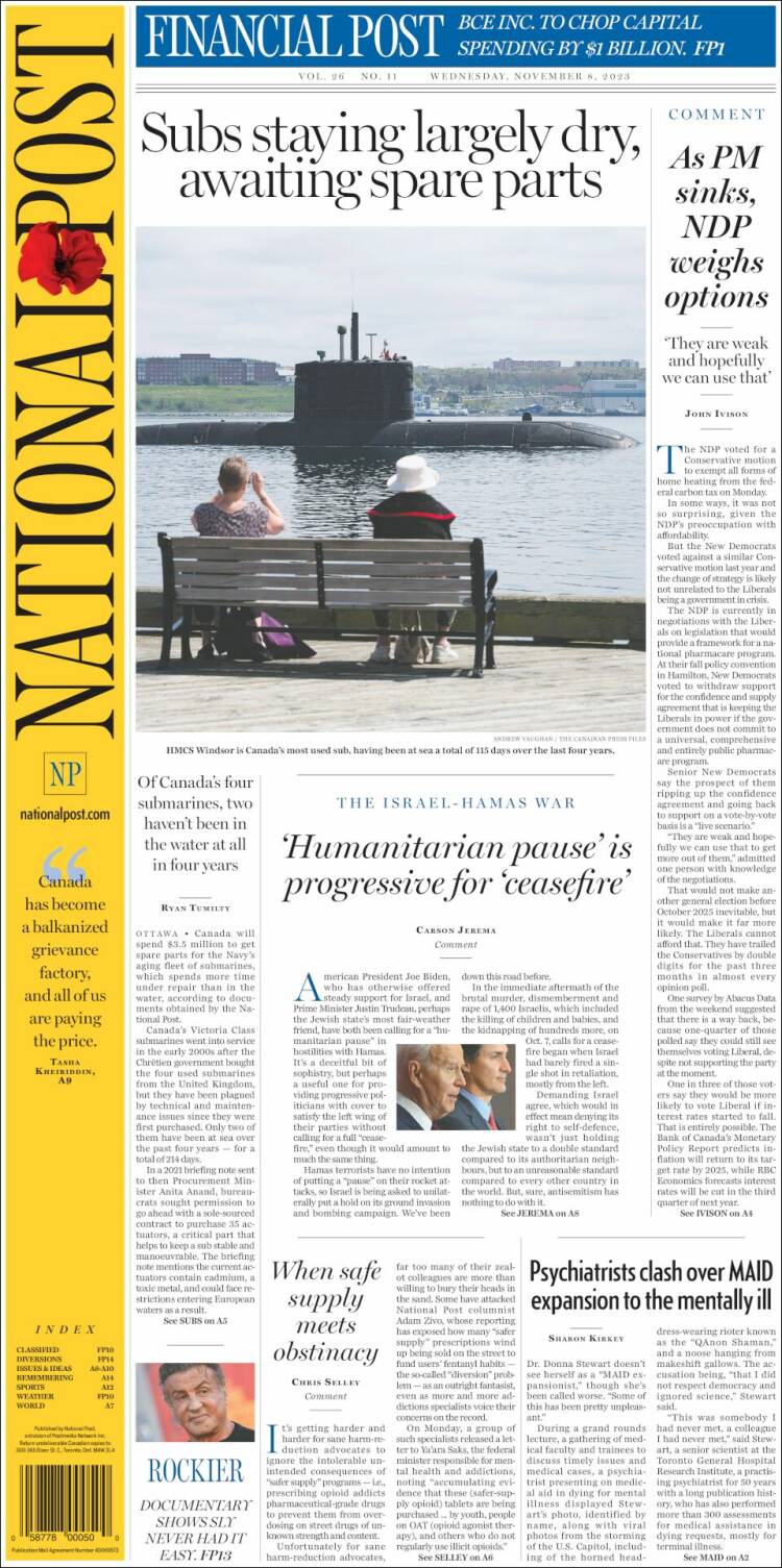 Portada de The National Post (Canadá)