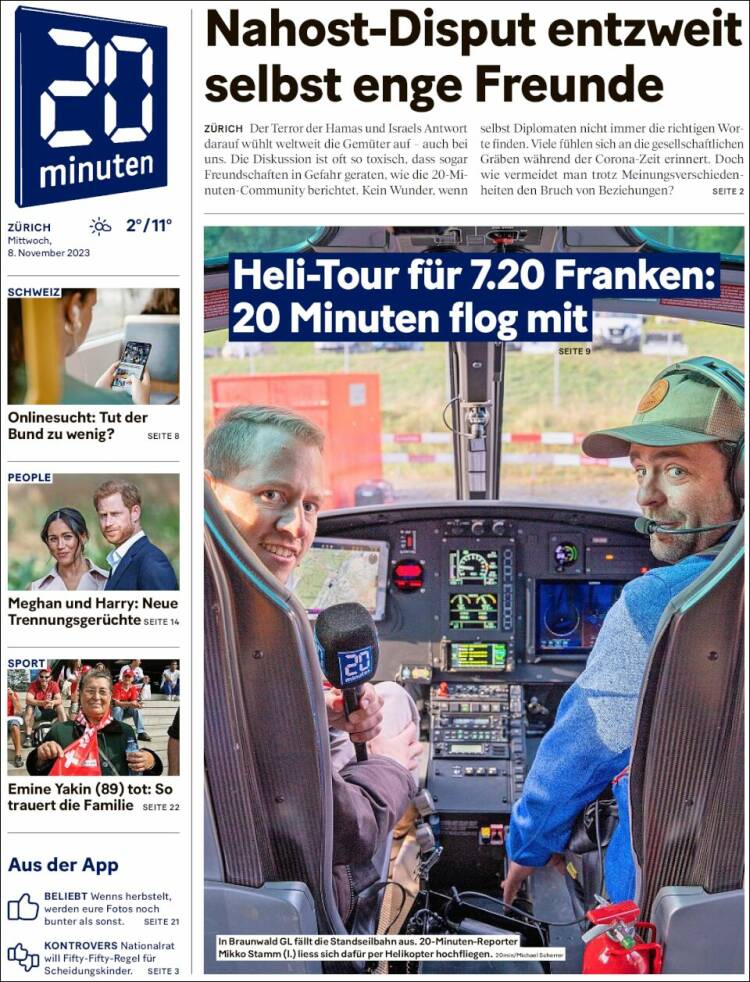 Portada de 20Minuten - Zürich (Suiza)