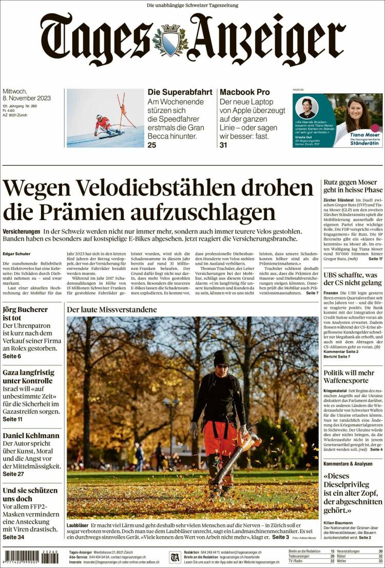 Portada de Tages-Anzeiger (Suiza)