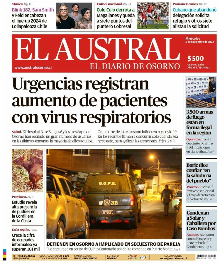 Portada de El Austral de Osorno (Chile)