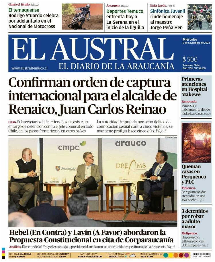 Portada de El Austral de Temuco (Chile)