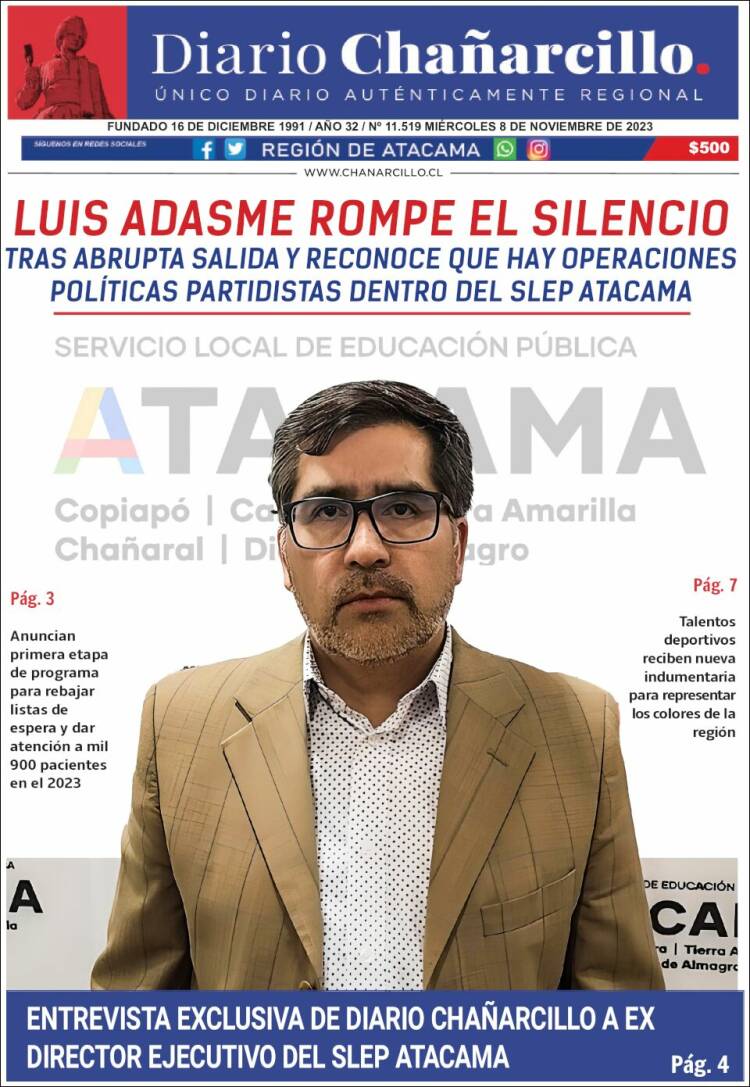 Portada de Diario Chañarcillo (Chile)