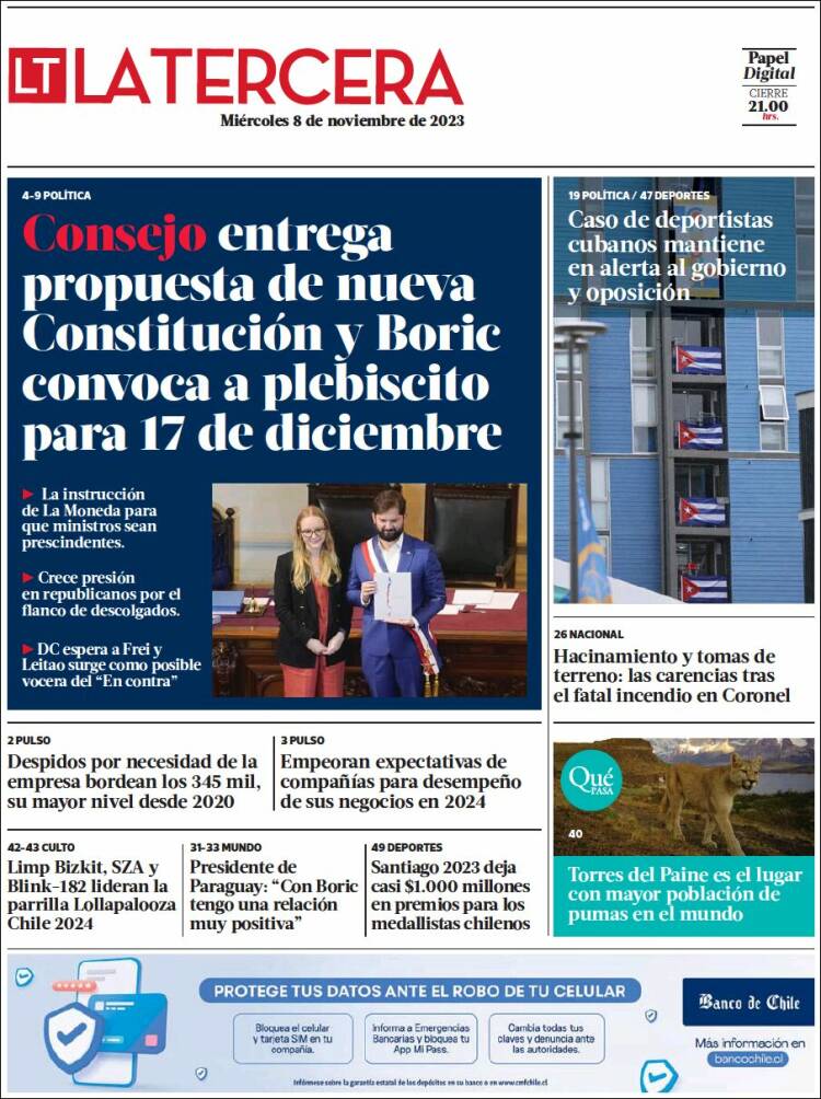 Portada de La Tercera (Chile)