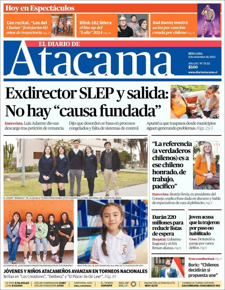 Portada de Diario de Atacama (Chile)