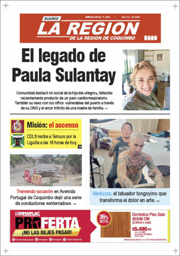 Portada de Diario La Región de Coquimbo (Chile)