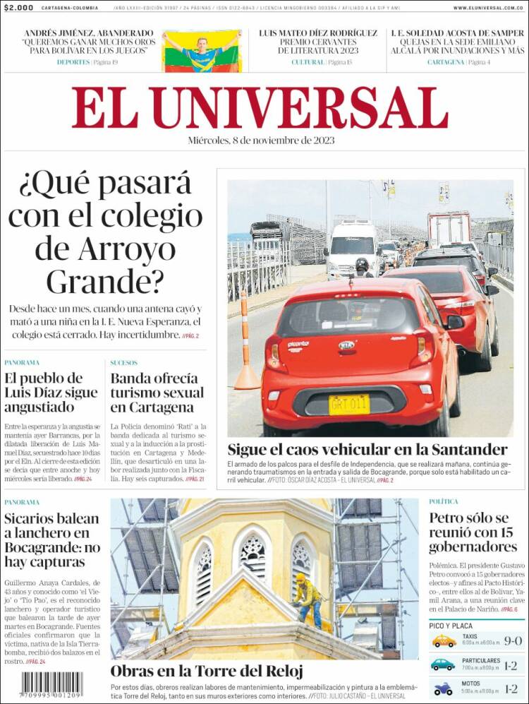 Portada de El Universal (Colombia)