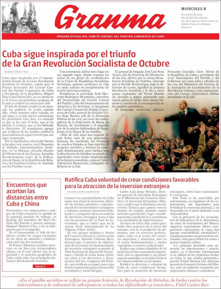 Portada de Granma (Cuba)