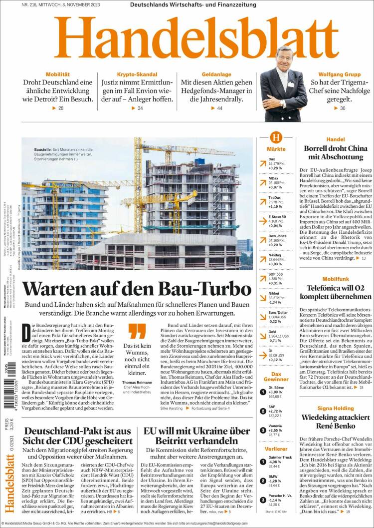 Portada de Handelsblatt (Alemania)