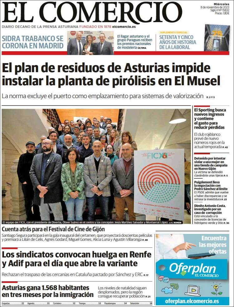 Portada de El Comercio - Gijón (España)