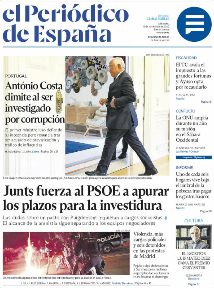 Portada de El Periódico de España (España)