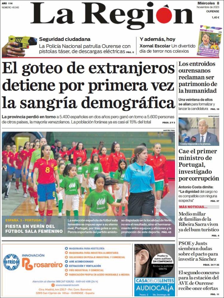 Portada de La Región de Ourense (España)