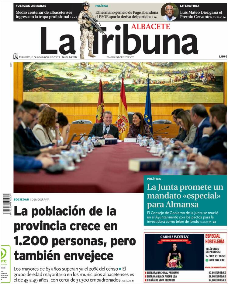 Portada de La Tribuna de Albacete (España)