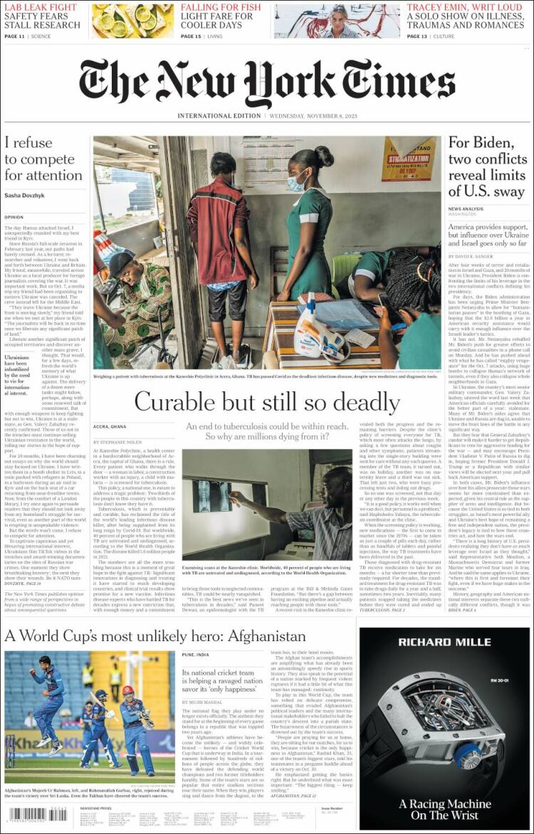 Portada de International New York Times (Europa)