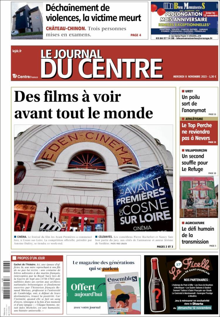 Portada de Le Journal du Centre (Francia)