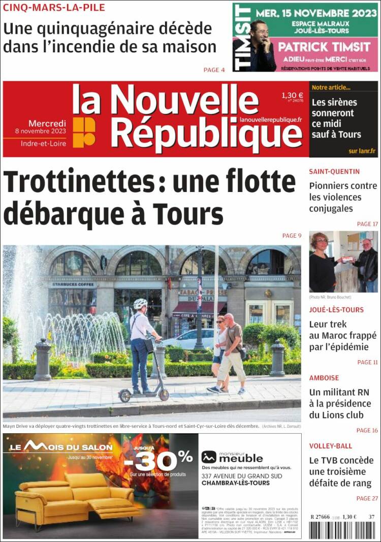 Portada de La Nouvelle Republique (Francia)
