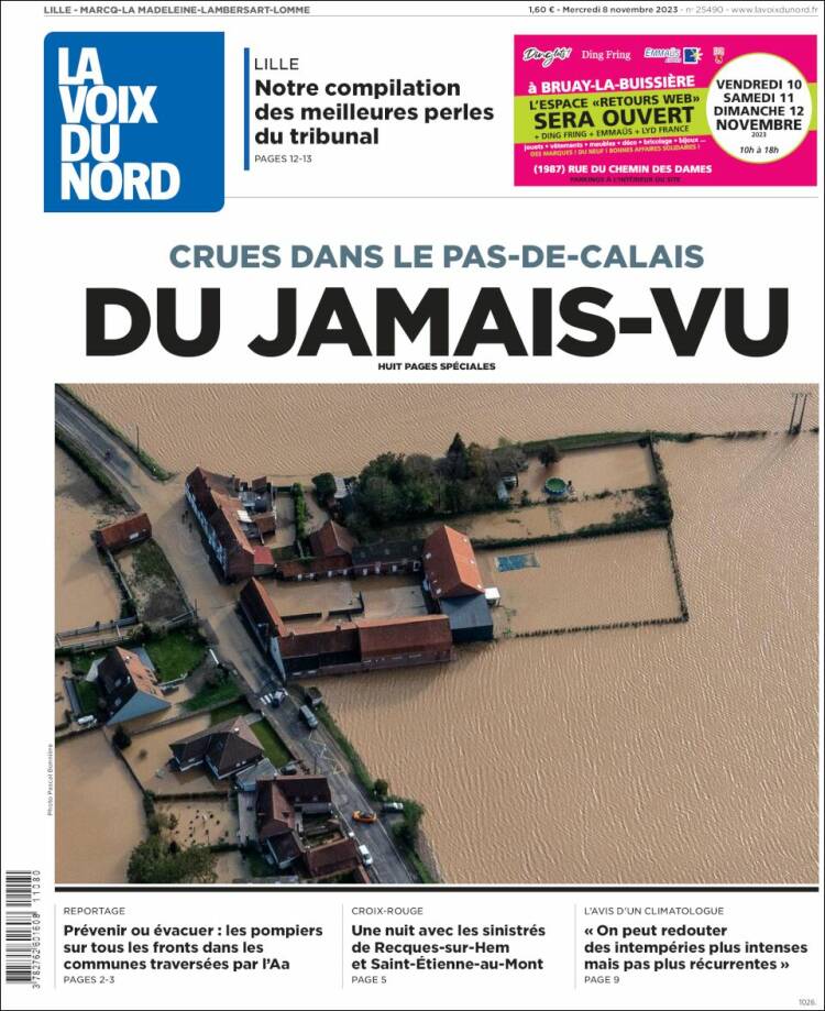 Portada de La Voix du Nord (Francia)