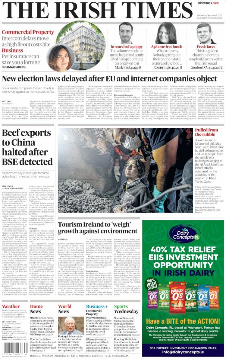 Portada de Irish Times (Irlanda)