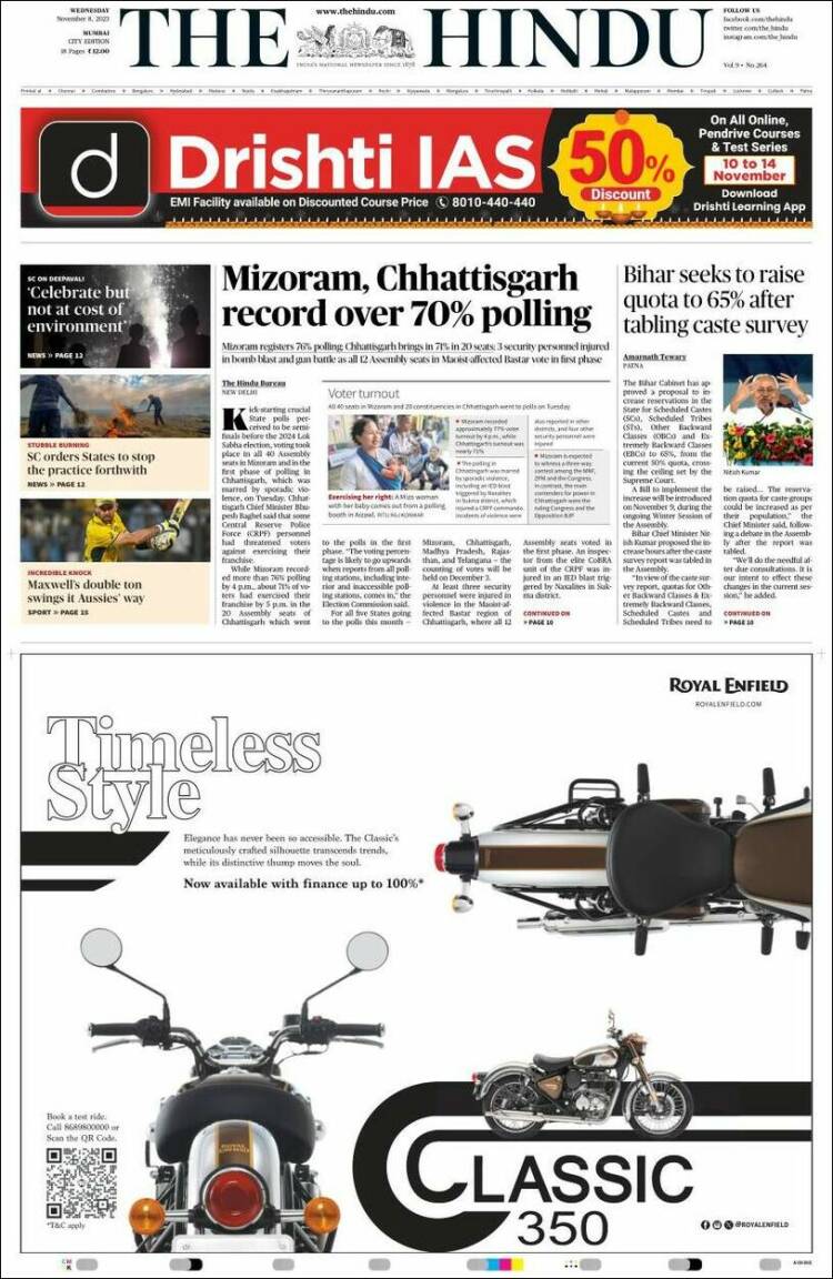 Portada de The Hindu (India)