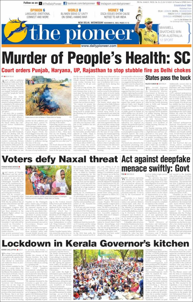 Portada de The Pioneer (India)