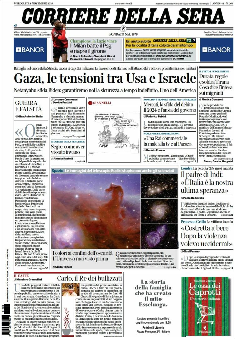 Portada de Corriere della Sera (Italia)