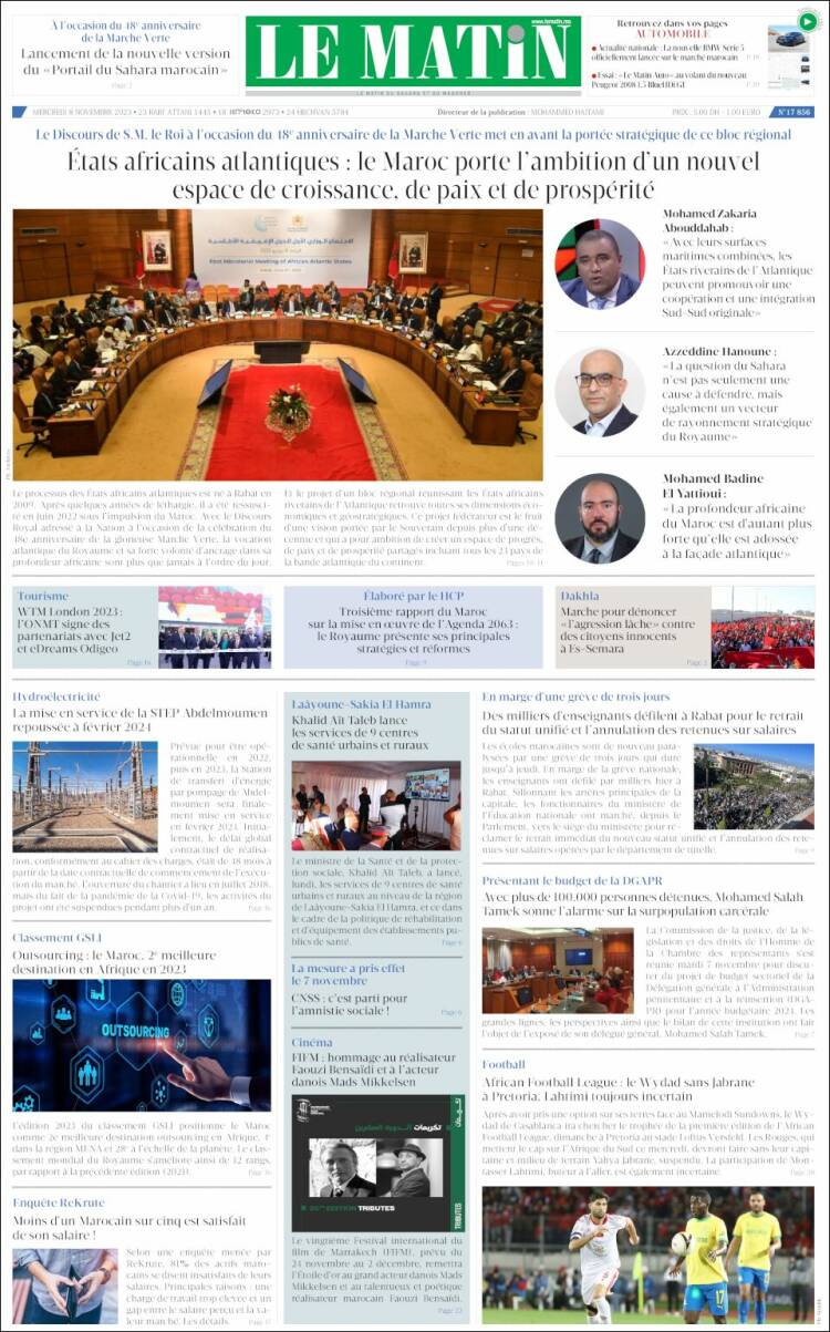 Portada de Le Matin (Marruecos)