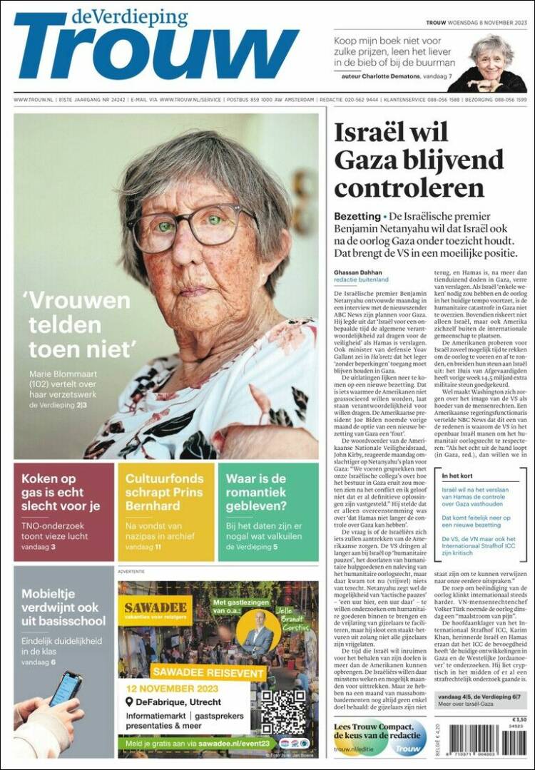 Portada de Trouw (Pa&iacute;ses Bajos)