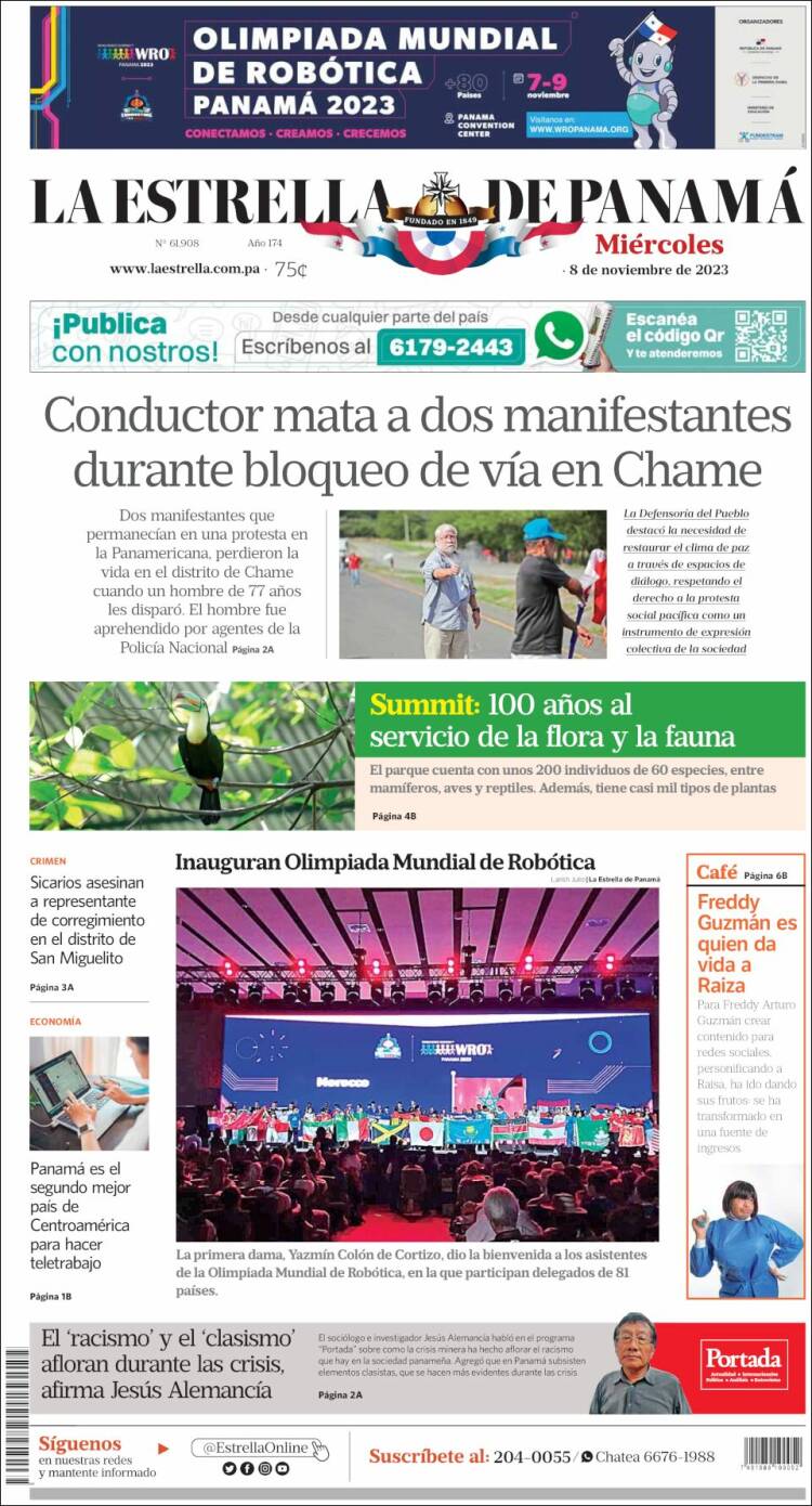 Portada de La Estrella de Panamá (Panam&aacute;)