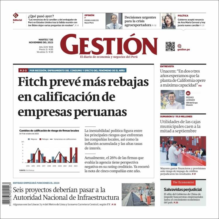Portada de Diario Gestión (Per&uacute;)