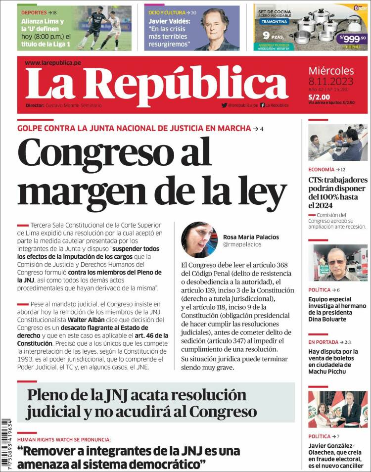 Portada de La Republica (Per&uacute;)