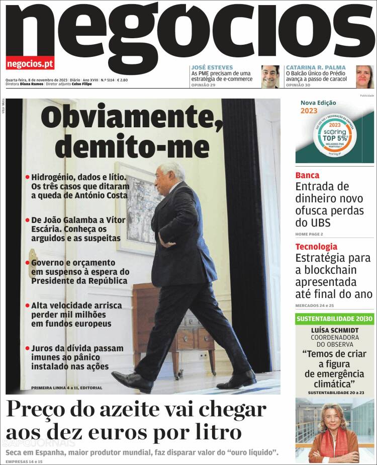 Portada de Jornal de Negócios (Portugal)