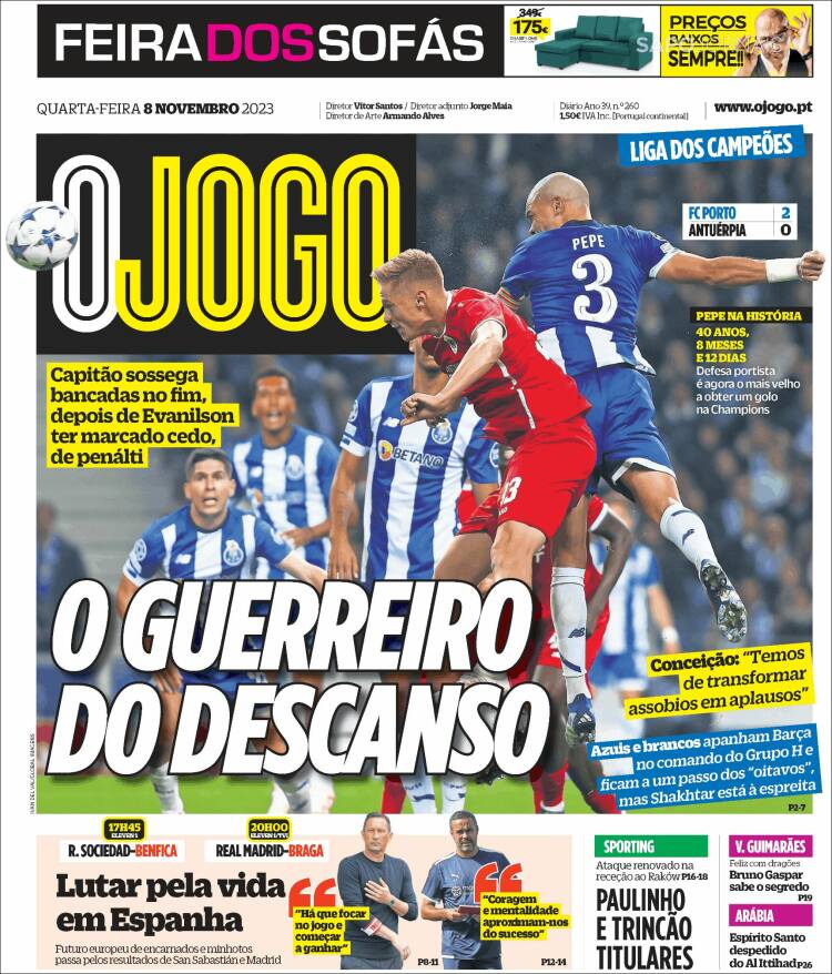 Portada de O Jogo (Portugal)