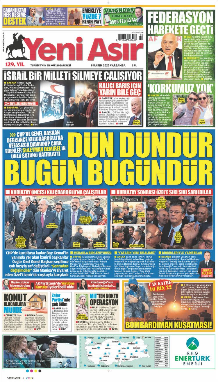 Portada de Yeni Asır (Turqu&iacute;a)