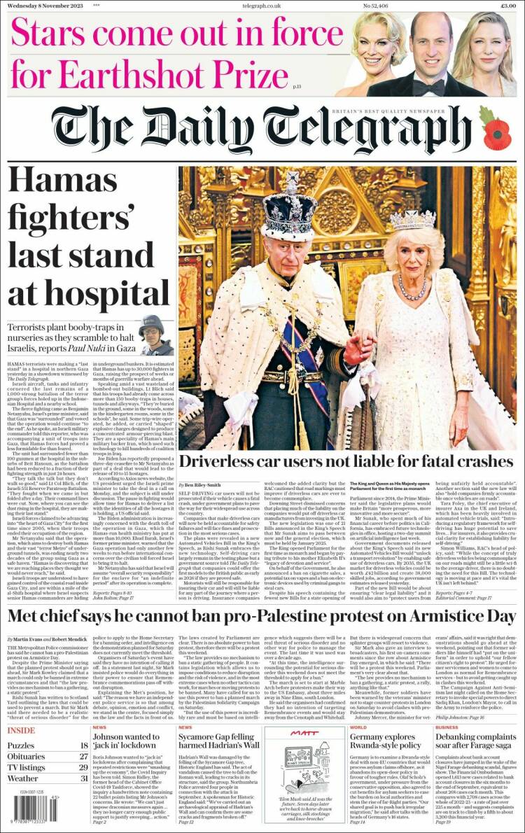 Portada de Daily Telegraph (Reino Unido)