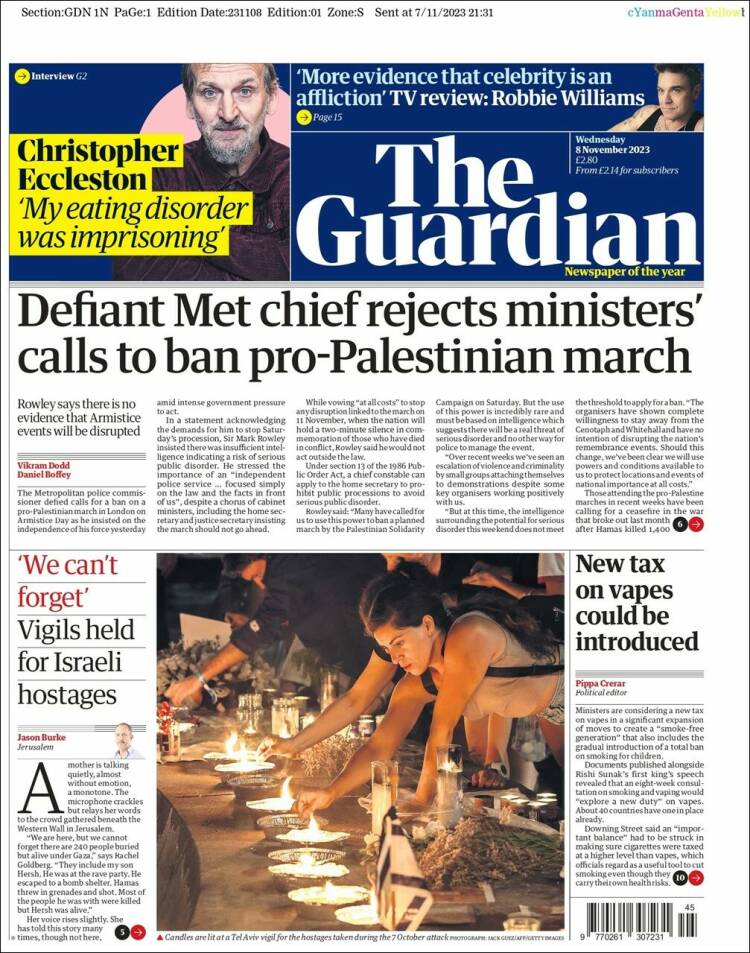 Portada de The Guardian (Reino Unido)