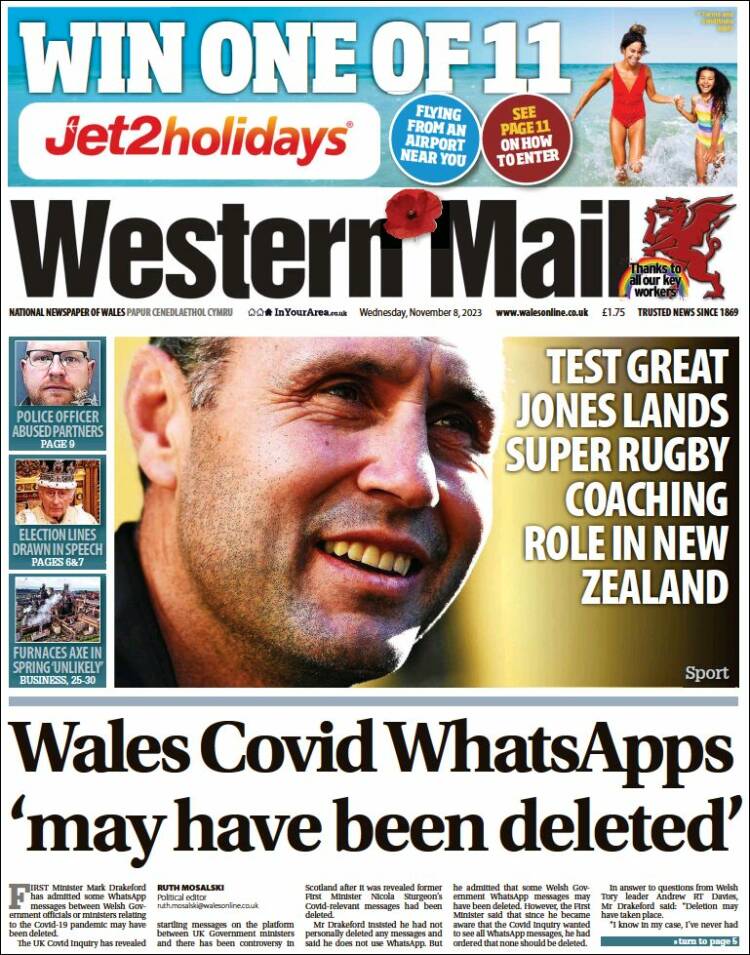 Portada de Western Mail (Reino Unido)