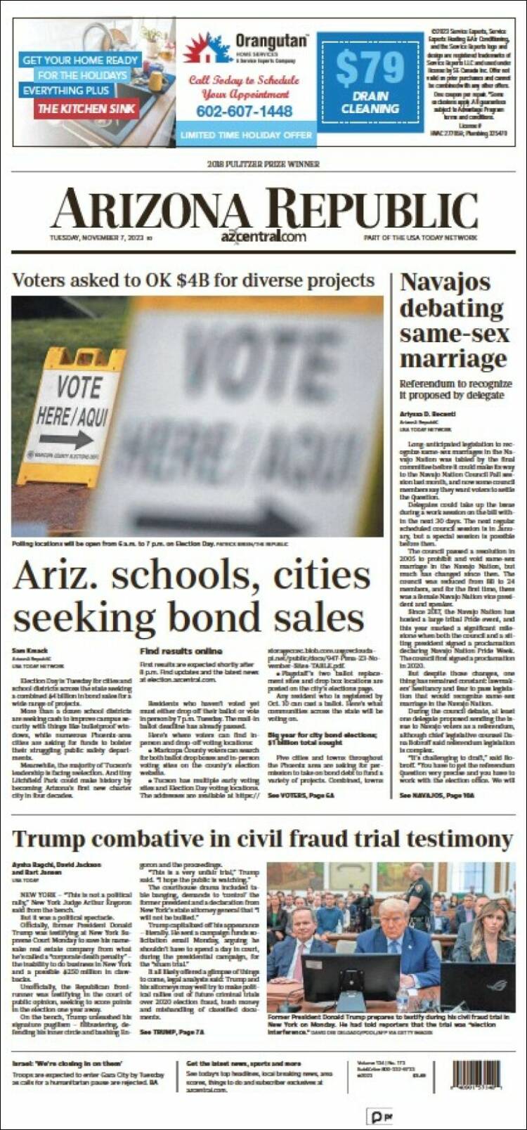 Portada de Arizona Republic News (USA)