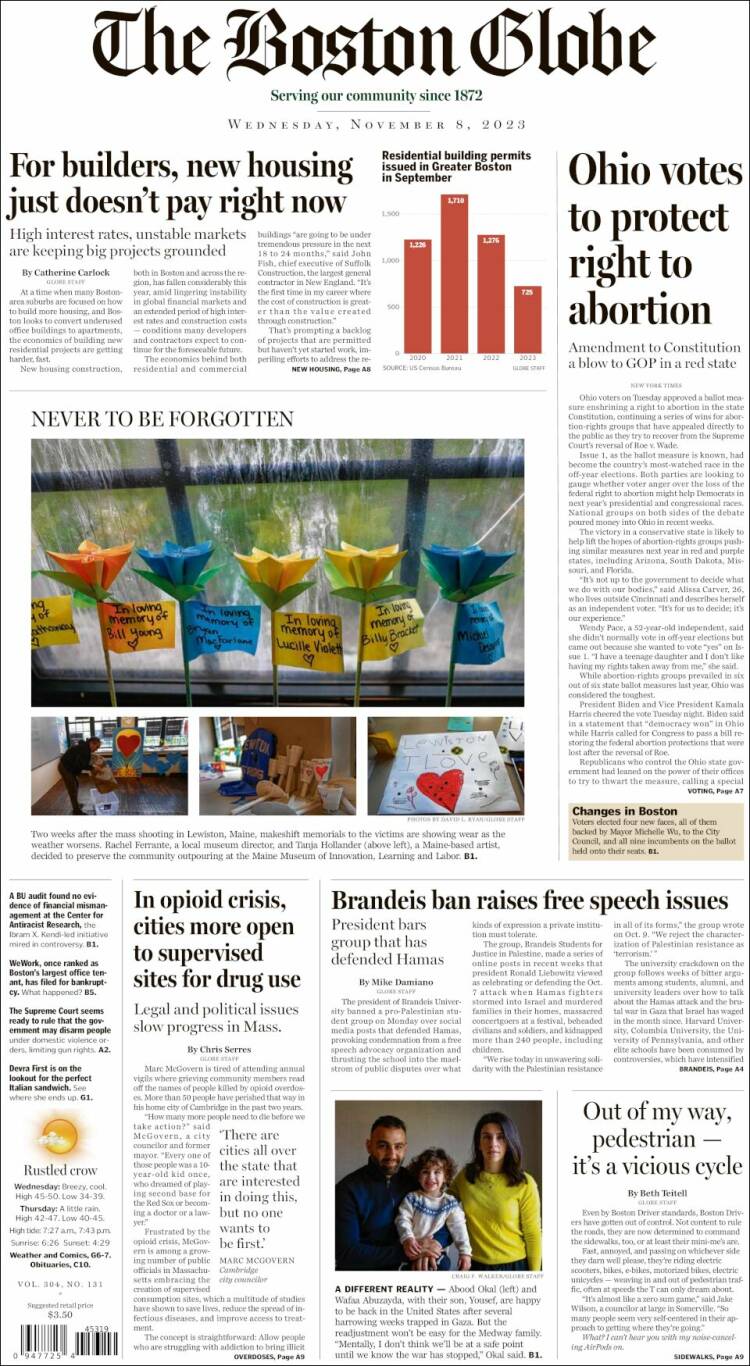 Portada de Boston Globe (USA)