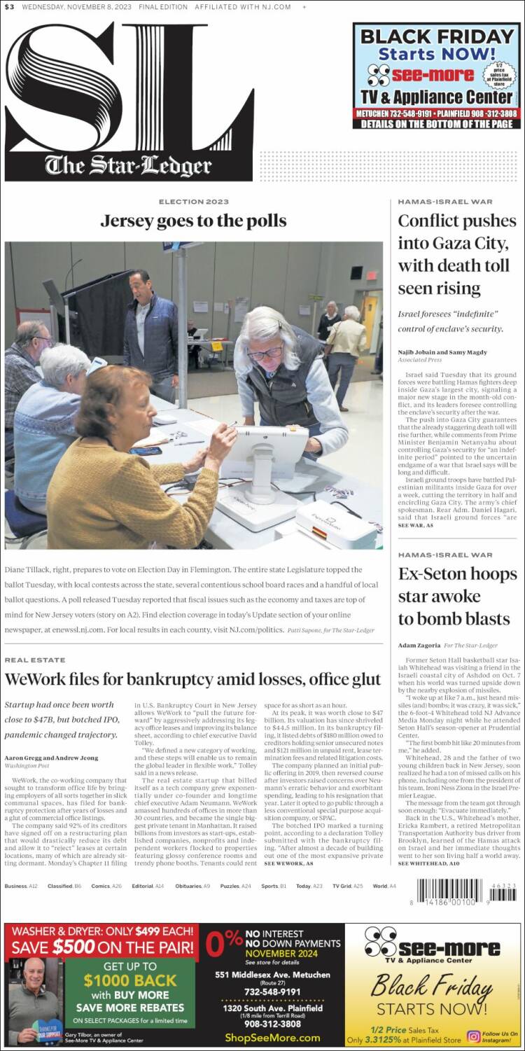 Portada de Star-Ledger (USA)