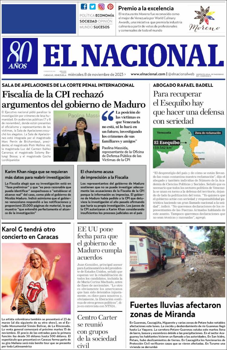Portada de El Nacional (Venezuela)