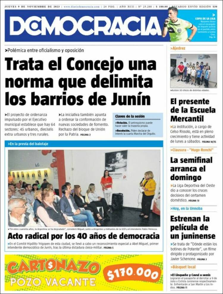 Portada de Diario Democracia (Argentina)