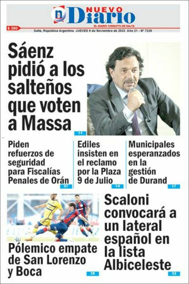 Portada de Nuevo Diario de Salta (Argentina)