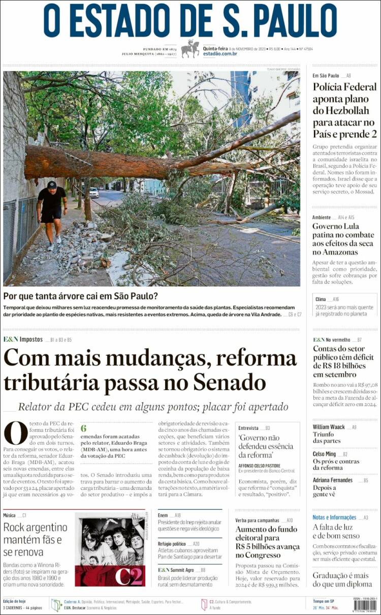 Portada de O Estado de São Paulo (Brasil)