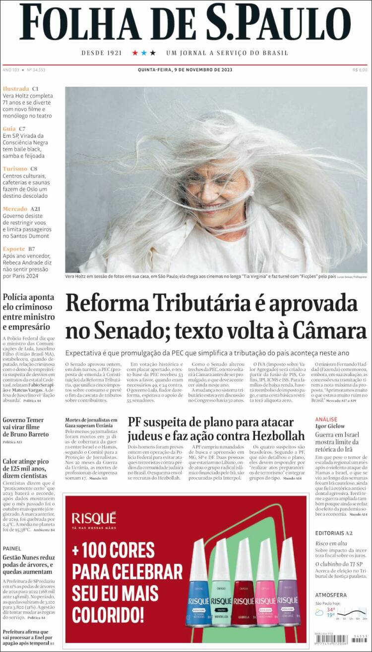 Portada de Folha de São Paulo (Brasil)