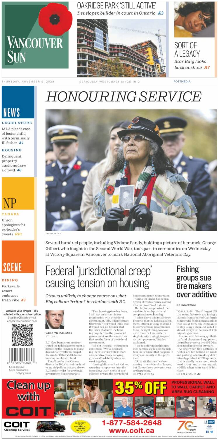 Portada de The Vancouver Sun (Canadá)